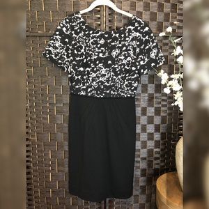 Tahari Black and Ivory Floral Print Sheath Dress